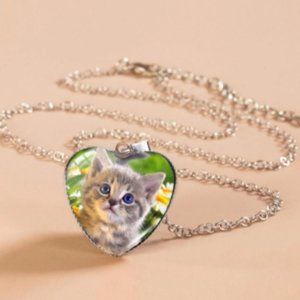 4/$12 Cat Pattern Heart Pendant Necklace
